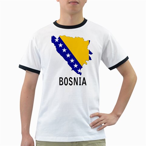 BOSNIA BOSNIAN FLAG MAP RINGER T SHIRT  